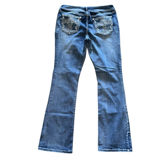 Apt 9 Women’s Jeans 30X31 Blue Bootcut Midrise Rhinestones Cross Pocket Stretch - Picture 3 of 9